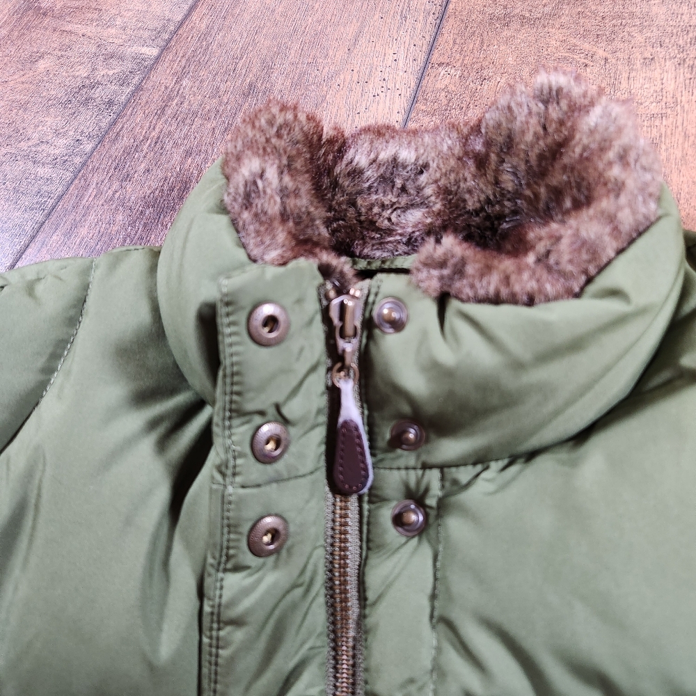 Eddie Bauer Goose Down Faux Fur Collar Quiltee Puffer Vest Women's L Olive Green - Picture 3 of 9